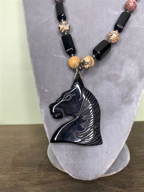 Hermes Necklace Chevauchee Carved Onyx Intaglio Horsehead